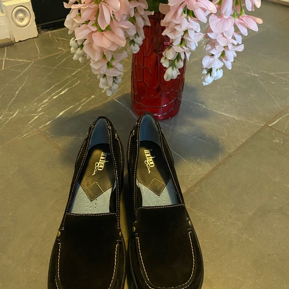 Women's Black Wedge Loafers Shoes Indigo by Clarks Suede Leather in Black Size 7 - Picture 4 of 16